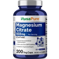 Magnesium Citrate 833mg - 200 Veggie Capsules (Vegetarian, Non-GMO, Gluten Free)