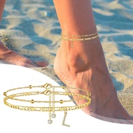 New Style Double-Layer Letter Anklet Stainless Steel 18K Gold-Plated Water Wave Chain Fashion Double