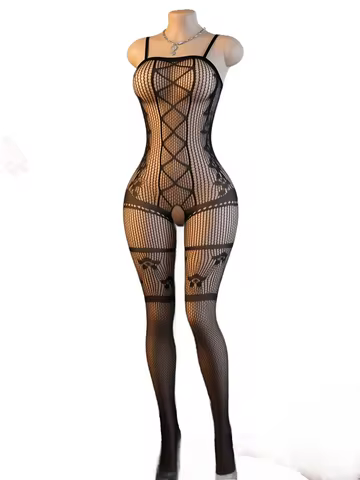 Women Diamond Mesh Thin Strap Bodystocking, Sheer Outfit for Date & Intimate Occasions (One size fit