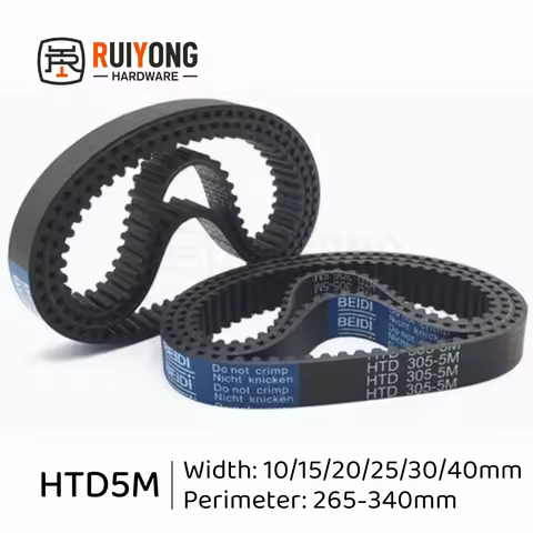 HTD 5M Rubber Timing belt Width 10/15/20/25/30/40mm Perimeter 265/270/275/280/285/290/295/300/305/31