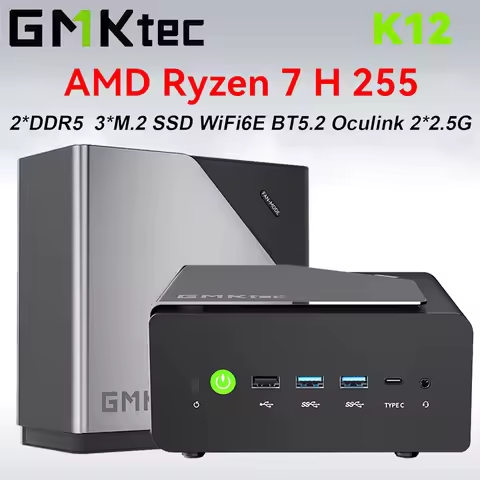 GMKtec MINI PC K12 AMD Ryzen 7 H 255 DDR5 M.2 PCIE SSD WIFI6 BT5.2 2*2.5G Lan Windows 11 Pro Desk Of