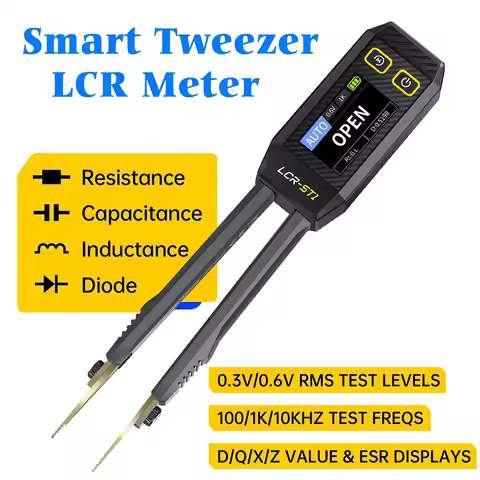 FNIRSI LCR-ST1 Portable Smart Tweezer LCR SMD ESR Tester Resistance Capacitance Inductance Meter Dio