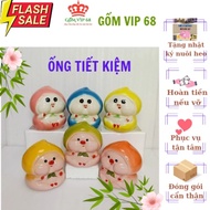 [CERAMIC VIP 68] Savings Container, Little Peach Piggy Bank, Bat Trang Ceramic Material, Decorative,