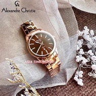 [Original] Alexandre Christie 2A40 LDBRGBO Elegance Women's Watch with Brown Dial Rose Gold Stainless Steel