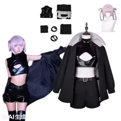 Nanakusa Nazuna Cosplay Costume Wig Set Women Black Cloak Jacket Leather Vest Shorts Outfit Anime Ro