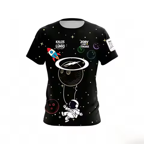 Space Astronaut Planet Graphic Men T‑Shirt Casual Short Sleeve Sport Bowling Jersey Tee For Summer D