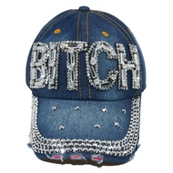Womens Bling Cap, Rhinestone Baseball Cap, Bejeweled Distressed Denim Hat, Bling Gifts for Women