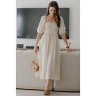 (R L-5) ACW Smocked Balloon Sleeve Midi Dress in Daffodil Florals