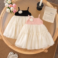 Summer New Simple Style Baby Girl Dress, Beige Rose Children'S Sleeveless Clothes (9 Months -4 Years