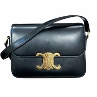 CELINE 賽琳 TEEN TRIOMPHE 凱旋門側背包 皮革 黑色 金釦