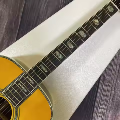 All solid wood, 40 inch OM45 series solid wood acoustic guitar in yellow color