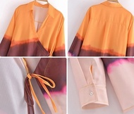 AB768773 BAJU ATASAN BLOUSE KIMONO PANJANG WANITA KOREA ORANGE TIE DYE