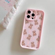 1pc Fashionable TPU Material Bow Knot Brown Bear Pattern Pink Thick Shockproof Lens Full Coverage Pr