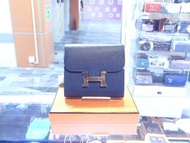 Hermes 7W Blue Izmir Epsom Leather Classic H Logo Constance Compact Wallet PHW 愛馬仕 孔雀藍色 牛皮 皮革 真皮 經典款
