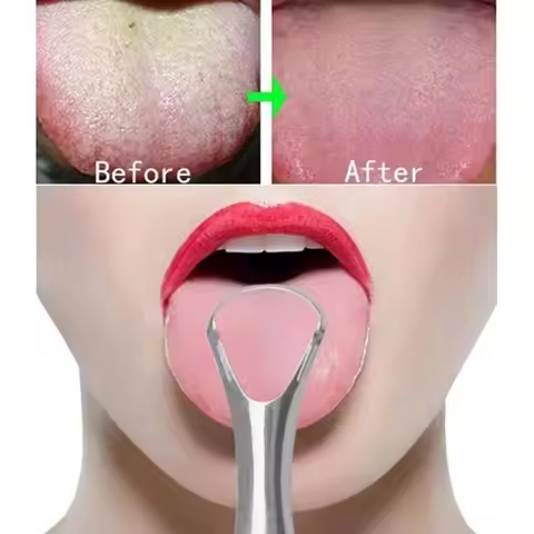 Portable Stainless Steel Tongue Scraper Silver Removing Bad Breath Tongue Scraping Brush Oral Cleane
