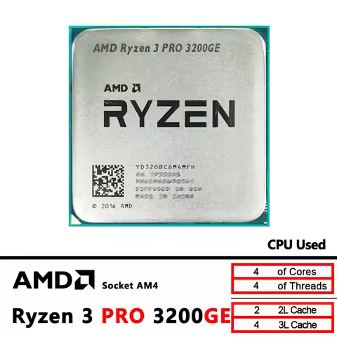 AMD Ryzen 3 PRO 3200GE Used R3 PRO 3200GE 3.3 GHz Quad-Core Quad-Thread 35W CPU L3=4M YD320BC6M4MFH 