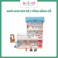 3-storey wooden doll house for children, large simulation, 3-storey villa, with characters and furni