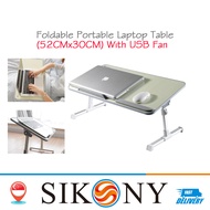 (520 x 300 x 9mm) Foldable Portable Laptop Table w/ USB Cooling Fan, Adjustable Height and Angle, Desk Bed Side Bedside