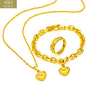 ASIX GOLD 18K Saudi Gold Ladies Love Bracelet Necklace Ring Set Limited Edition Gift