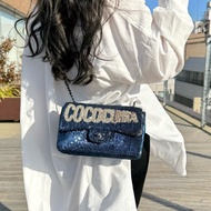 「JL精品代購」9新 Chanel稀有美品秀款古巴限定藍色亮片CF雙鏈條翻蓋包