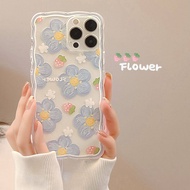 Good case INS Style Wavy Border Summer Flower Phone Case Compatible for iPhone 11 13 12 Pro Max 7 8 6 6s Plus X XR XS Max SE 2020 Clear Fresh Strawberry Soft Tpu Shockproof Cover