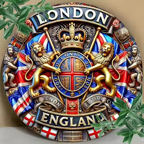 'Tudor Heraldry Relic' Enamel Sign–16th Century London Coat of Arms Emboss for Tudor Homes,Pub Theme