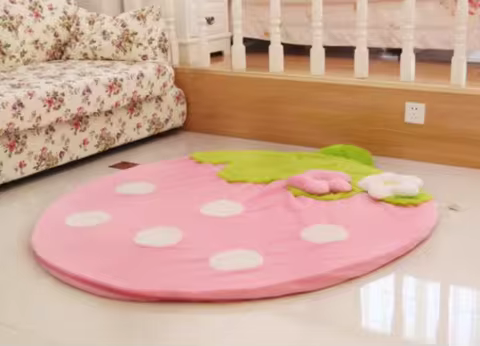 Colorful Pink Strawberry Kids Plush Rug/Floor Mat, Baby Crawl Mat, Sofa Rug, Removable and Washable