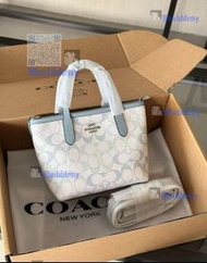 全新正品COACH蔻馳City15迷你托特包奶藍漸變藍老花配色經典C標志
