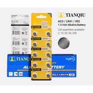 Tianqiu AG3 LR41 (10 PCS) Bateri Micro Alkaline Coin Button Cell Battery Bateri Mainan Jam Tangan Ca