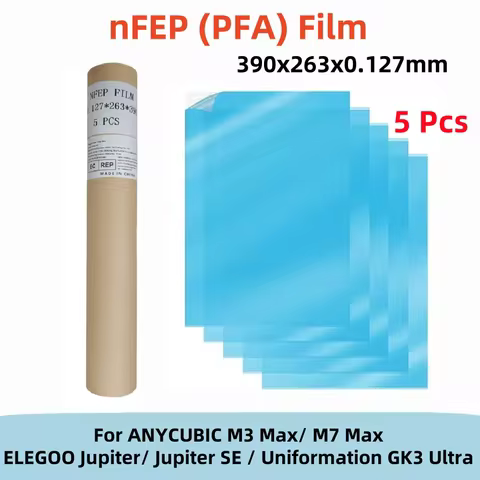 5Pcs PFA Film 13 Inch 390x263x0.127mm NFEP Film For ANYCUBIC Photon M3 Max / M7 Max ELEGOO Jupiter /