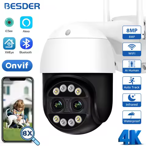4K 8MP PTZ WiFi Camera 8X Digital Zoom AI Person/Animal/Vehicle Detection Outdoor CCTV Survalance Ca