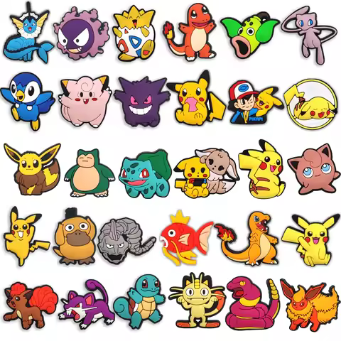 16-100pcs Mixed Pokemon Shoe Charms Accessories Children Shoe Decorations Fit Wristband Classic Clog