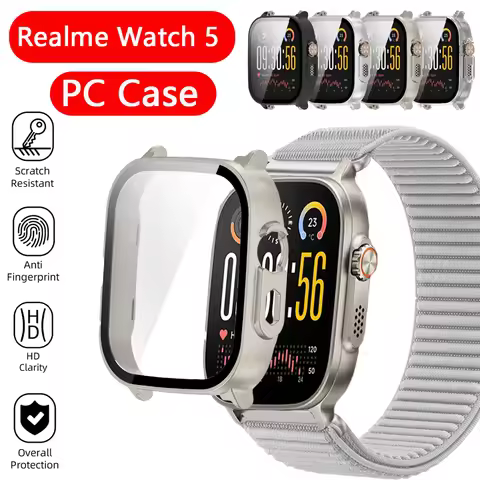 HD Tempered Glass PC Case for Realme Watch 5 Bumper Full Protective Cover for Realme Watch 5 Screen 