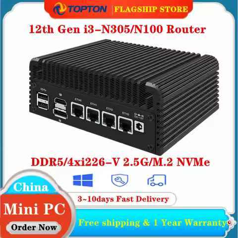 Solid Fanless Mini PC Soft Router Intel i3 N305 N355 N200 N100 DDR5 4xi226-V 2.5G LAN Firewall Compu