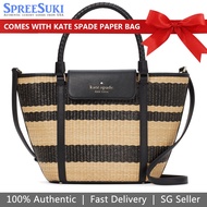 Kate Spade Handbag With Gift Paper Bag Crossbody Bag Cruise Straw Medium Tote Black # K7329