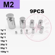 9pcs set 1g 2g 5g 10g 20g 50g 100g  M2 grade Stainless steel Milligram Calibration Weight Set For El