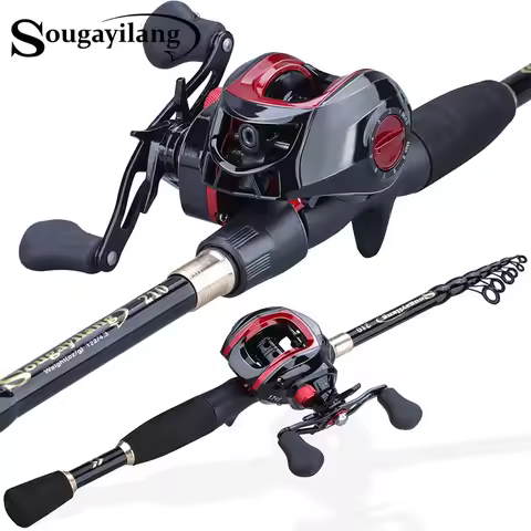Sougayilang 1.8-2.4m Portable Telescopic Fishing Rod and 17+1BB 7.1:1 Gear Ratio Fishing Reel Fishin