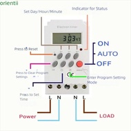ORIENMY Digital Timer, LED 220V Timer Switch, Durable 12V 25A 110V Microcomputer Time Control Switch