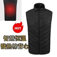 冬季電熱棉背心 USB安全智能恆溫發熱背心 男士立領棉發熱馬甲保暖棉服 (顏色:黑色 尺碼:M)