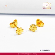WELL CHIP Four-lear Clover Studs Earrings - 916 Gold/Anting-anting Kancing Semanggi Empat Daun - 916 Emas