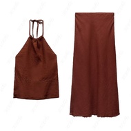 Zara Autumn New Style Halter Halter Neck Collar Top+Skirt4043265 4043270