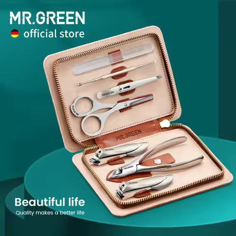 MR.GREEN Manicure Set With Leather Case 7 in 1 Professional Foot And Face Care Tool Kits Stainless S
