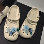 New Style Ballet Shoes Hole Shoes Shoes Flower Suitable for crocs High-End Feel Blue Series Sequins 