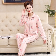 Đồ Ngủ Nữ Bộ Đồ Trung Niên Và Cao Tuổi Mẫu Cho Mẹ Tay Dài Cardigan Phong Cách Hàn Quốc Cotton Mùa Th