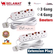 (SIRIM) SELAMAT 5METER 3/4GANG EXTENSION PLUG MULTI ADAPTER TRAILING SOCKET WAYER
