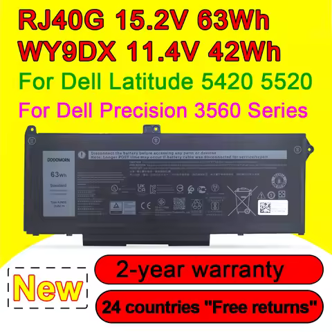 DODOMORN 63wh RJ40G Laptop Battery For Dell Latitude 14 5420 5520 15 3560