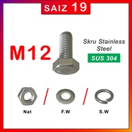STAINLESS STEEL (M12) BOLT AND NUT/SCREW AND NUT/SKRU/BOLT/NUT STAINLESS STEEL