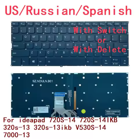 New US Russian Spanish Laptop Backlit Keyboard For Lenovo ideapad 720S-14 720S-14IKB 320s-13 320s-13