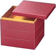 J-kitchens Heavy Box, Made in Japan, 3-Tier, 6.5 Inches, Japanese Paper, Red Rice Pattern, 7.9 x 7.9