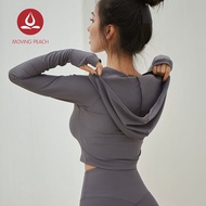 MOVING PEACH Women Sports Cropped Hoodie Ribbed Fitness Yoga Top BSF
